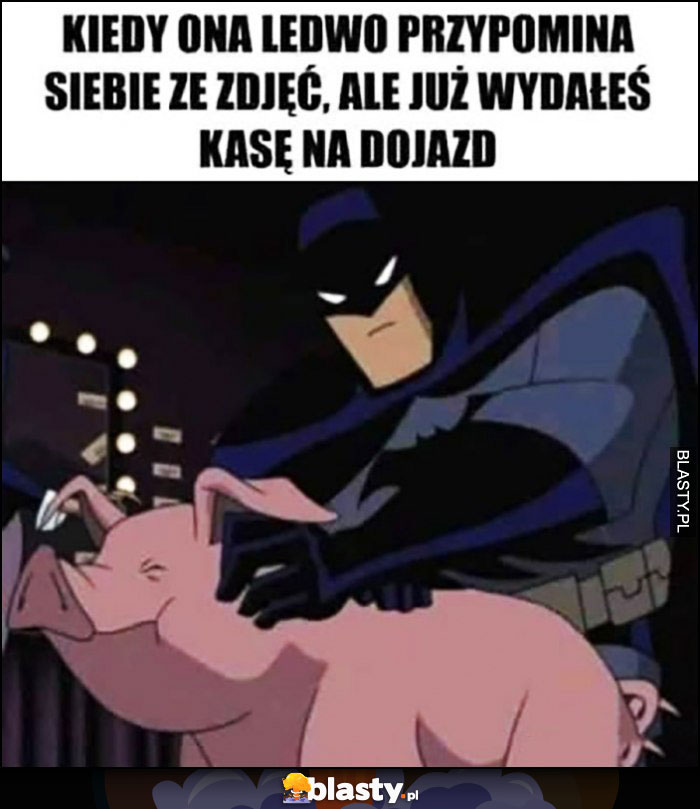 Batman kiedy ona ledwo przypomina siebie ze zdjęć, ale już wyrałeś kasę na dojazd świnia prosiak