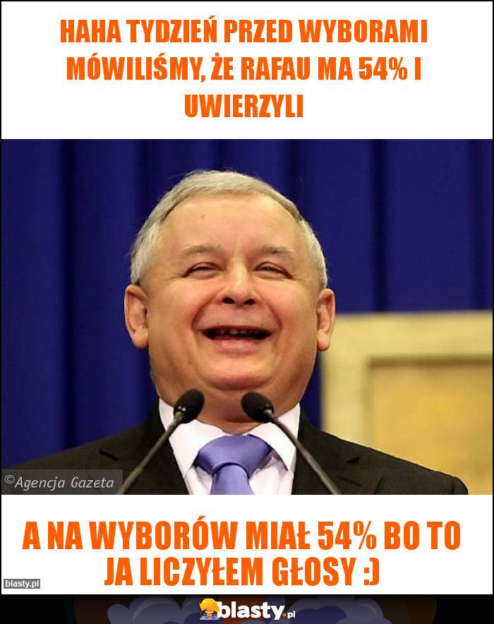 Haha tydzień przed wyborami mówiliśmy, że Rafau ma 54% i uwierzyli