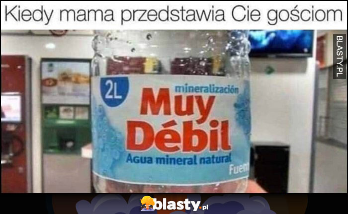 Kiedy mama przedstawia Cię gościom: mój debil woda mineralna