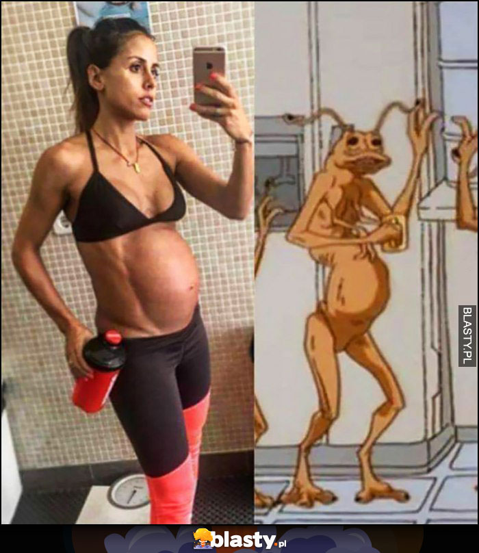 Kobieta w ciąży wygląda jak koślawy robal selfie w lustrze