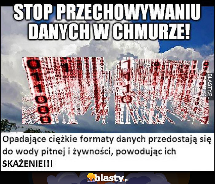 Stop przechowywaniu danych w chmurze, opadające formaty danych przedostają się do wody pitnej i żywności powodując ich skażenie