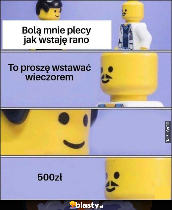 U lekarza: bolą mnie plecy jak wstaję rano, to proszę wstawać wieczorem, 500 zł