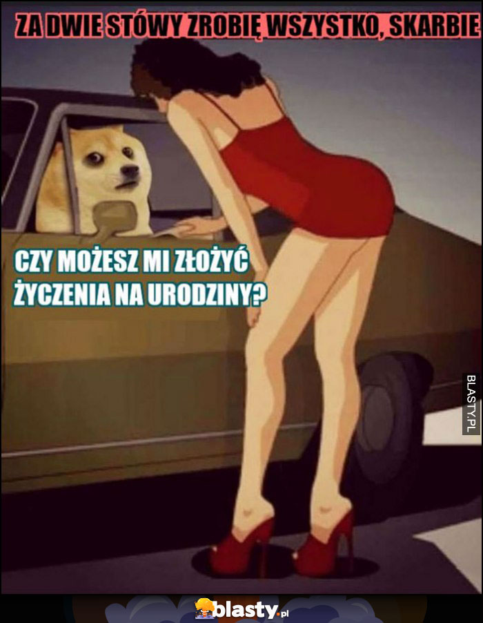 Za dwie stówy zrobię wszystko skarbie, czy możesz mi złożyć życzenia na urodziny smutny pieseł doge