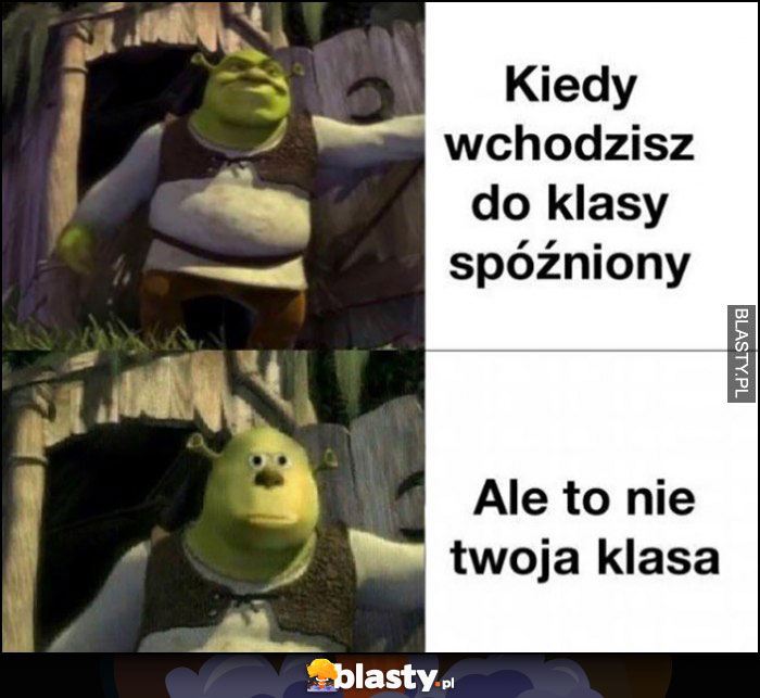 Shrek kiedy wchodzisz do klasy spóźniony, ale to nie jest Twoja klasa