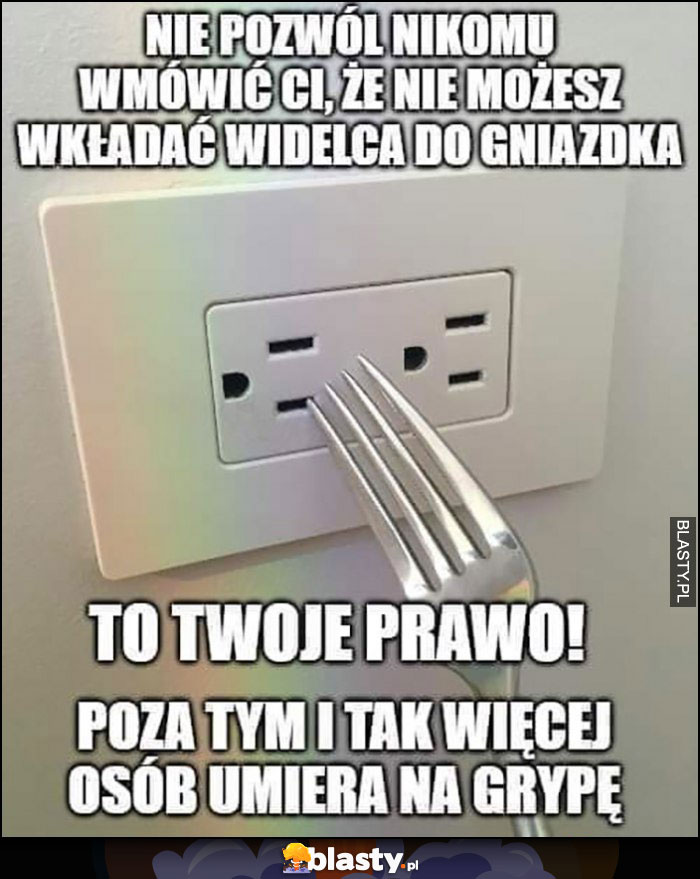 Widelec kontakt, nie pozwól nikomu wmówić ci, że nie możesz wkładać widelca do gniazdka, to twoje prawo, poza ty i tak więcej osób umiera na grypę