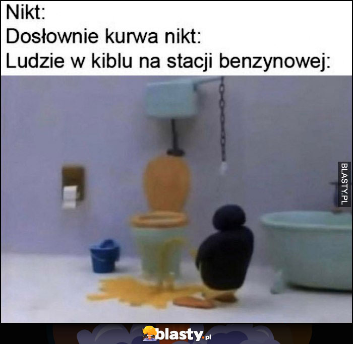 Nikt, Ludzie w kiblu na stacji benzynowej leją sikają gdzie popadnie