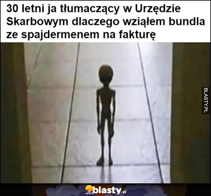 30-letni ja tłumaczący w urzędzie skarbowym dlaczego wziąłem bundla ze Spider-manem na fakturę ufo obcy