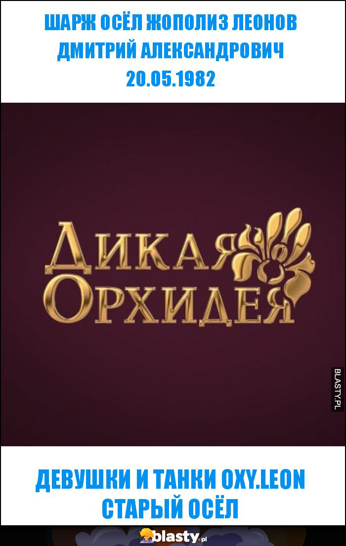 ШАРЖ ОСЁЛ ЖОПОЛИЗ ЛЕОНОВ ДМИТРИЙ АЛЕКСАНДРОВИЧ 20.05.1982 ШАРЖ ОСЁЛ ЖОПОЛИЗ ЛЕОНОВ ДМИТРИЙ АЛЕКСАНДРОВИЧ 20.05.1982