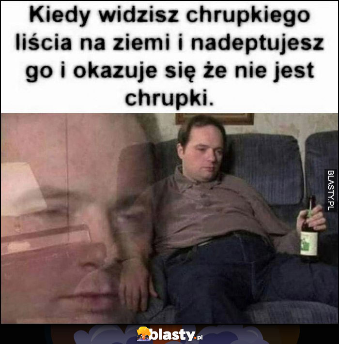 Kiedy widzisz chrupkiego liścia na ziemi i nadeptujesz go i okazuje się, że nie jest chrupki smutny facet depresja