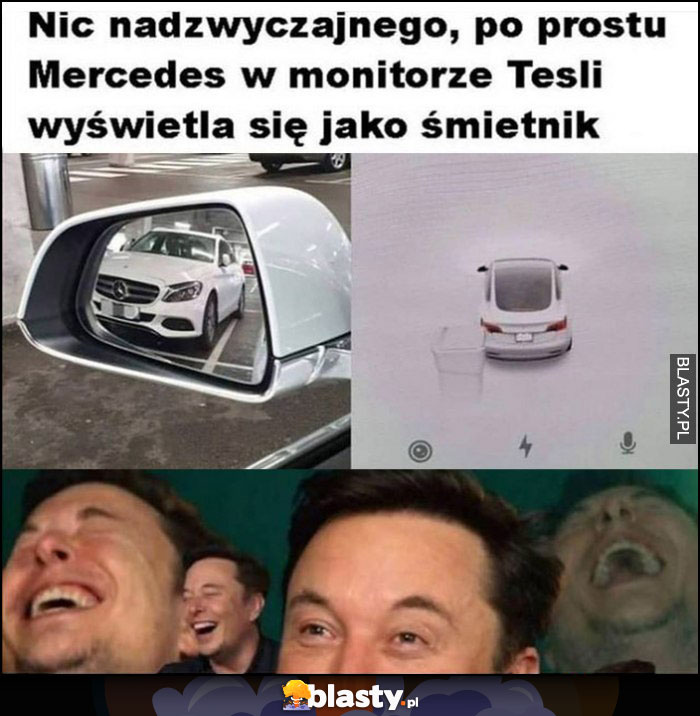 Nic nadzwyczajnego, po prostu Mercedes w monitorze Tesli wyświetla się jako śmietnik