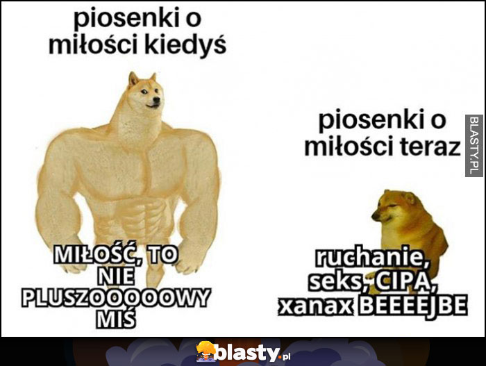 Piosenki o miłości kiedyś: miłość to nie pluszowy miś, piosenki o miłości teraz ruchanie xanax bejbe pies pieseł doge