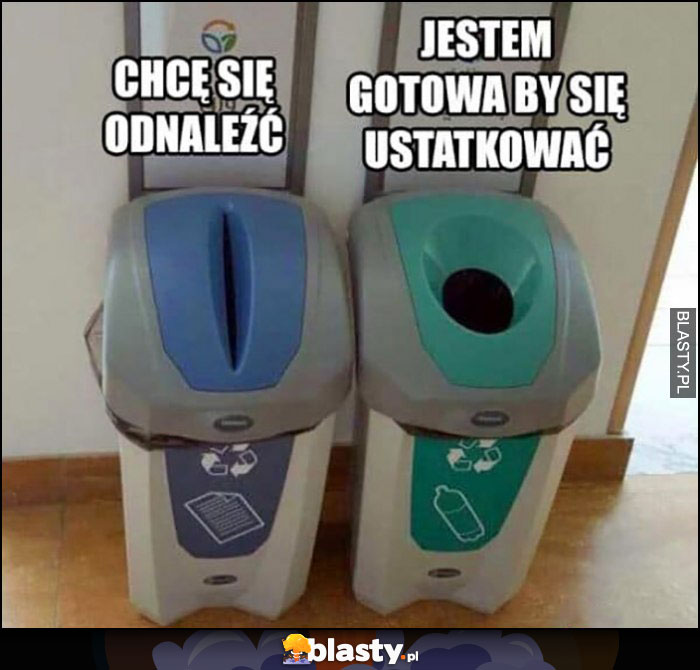 Kosze na śmieci szpara otwór chce się odnaleźć vs jestem gotowa by się ustatkować