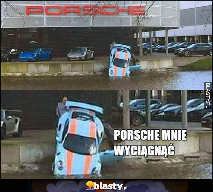 Porsche wpadło do wody rzeki, Porsche mnie wyciągnąć