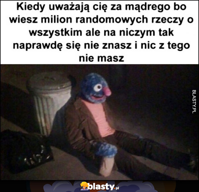 Kiedy uważają cię za mądrego bo wiesz milion randomowych rzeczy o wszystkim ale na niczym tak naprawdę się nie znasz i nic z tego nie masz