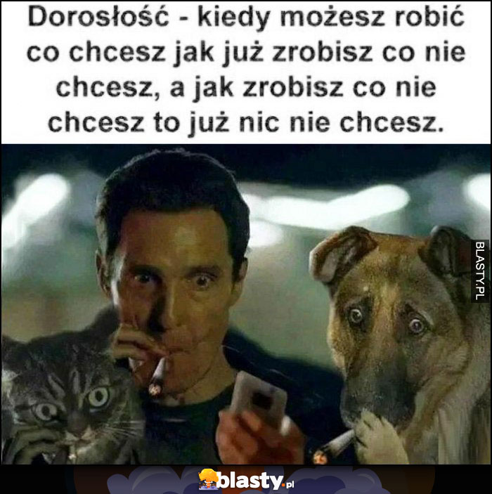 Dorosłość - kiedy możesz robić co chcesz ale jak już zrobisz co nie chcesz, a jak zrobisz co nie chcesz to już nic nie chcesz