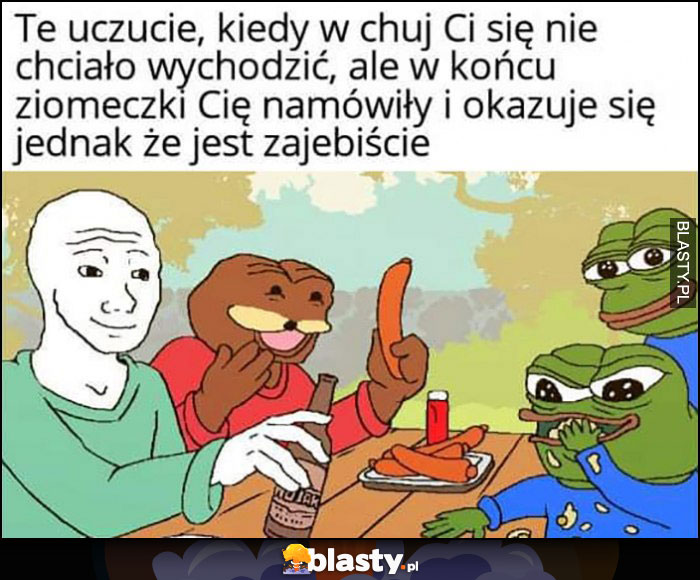 To uczucie, kiedy nie chciało Ci się wychodzic, ale w końcu ziomeczki Cię namówiły i okazuje się jednak, że jest zarąbiście smutna żaba Pepe