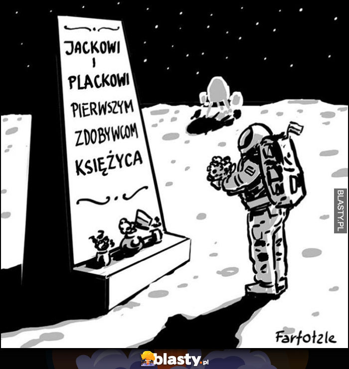 Pomnik Jackowi i Plackowi pierwszym zdobywcom księzyca rysunek astronauta kosmonauta Farfotzle