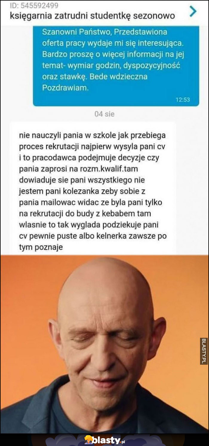 Zapytanie o pracę na olx niemiła odpowiedź