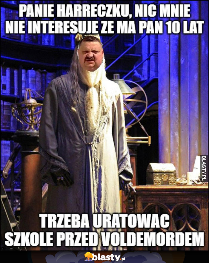 Janusz Alfa Panie Harreczku nic mnie nie interesuje, że Pan ma 10 lat, trzeba uratować szkołę przed Voldemortem Harry Potter