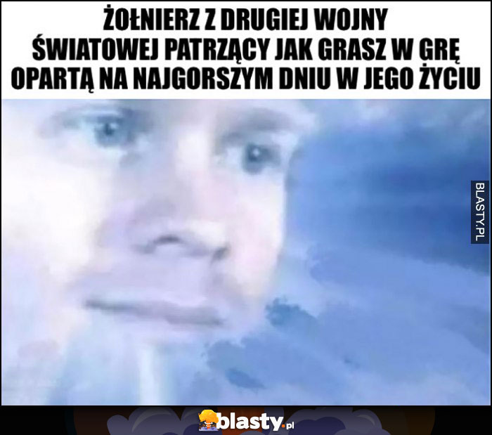 Żołnierz z drugiej wojny światowej patrzący jak grasz w grę opartą na najgorszym dniu w jego życiu