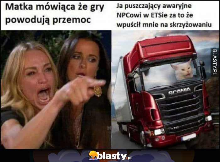 Matka mówiąca, że gry powodują przemoc vs ja puszczający awaryjne w ETSie za to że ktoś wpuścił mnie na skrzyżowaniu kot