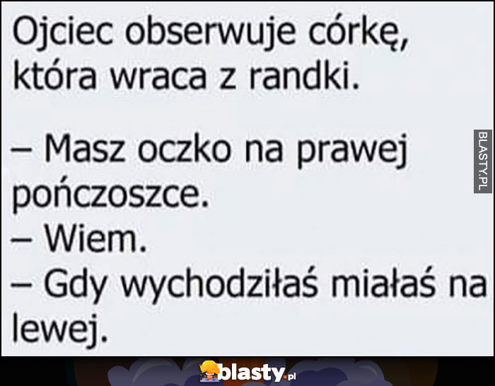 Ojciec do córki: masz oczko na prawej pończoszcze, wiem, gdy wychodziłaś na randkę miałaś na lewej