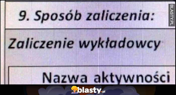 Sposób zaliczenia na studiach: zaliczenie wykładowcy