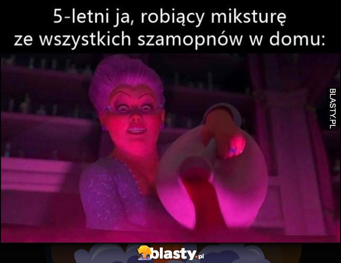 5-letni ja robiący miksturę ze wszystkich szamponów w domu