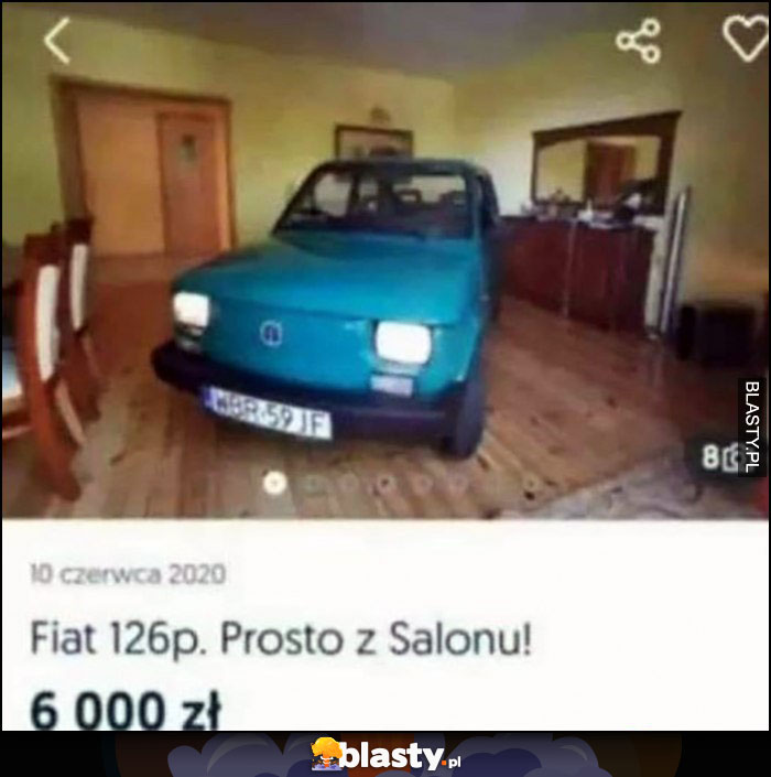 Fiat 126p maluch prosto z salonu z dużego pokoju dosłownie