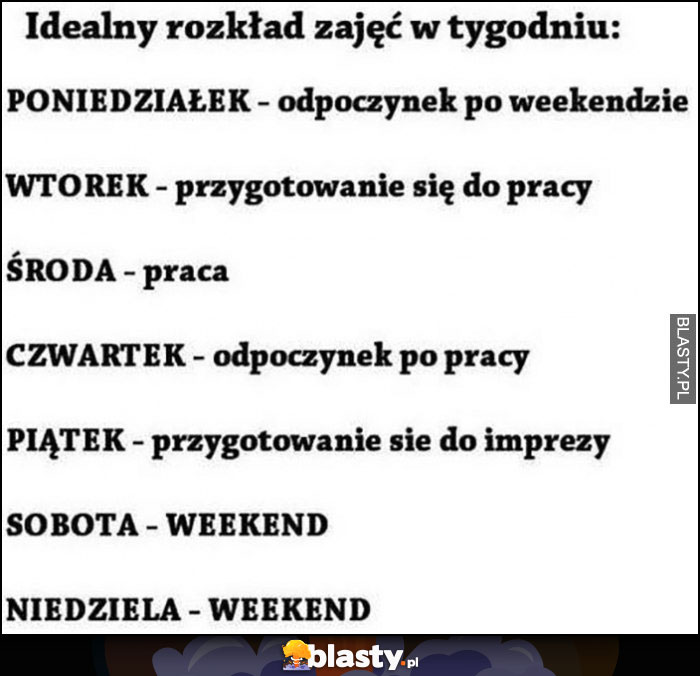 Idealny rozkład zajęć w tygodniu praca weekend