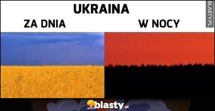 Ukraina za dnia vs w nocy porównanie flaga niebiesko żółta czerwono czarna