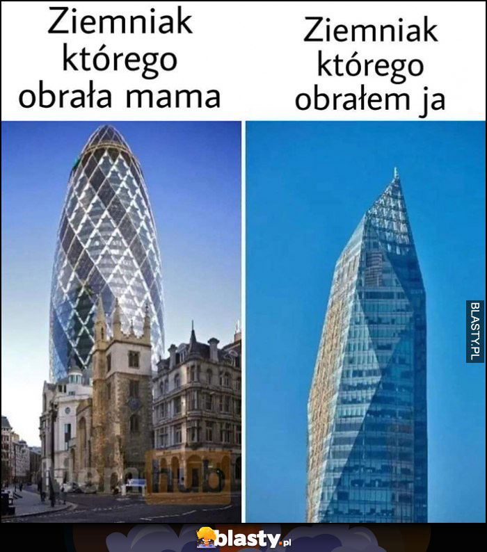 Ziemniak którego obrała mama vs ziemniak którego obrałem ja budynki porównanie