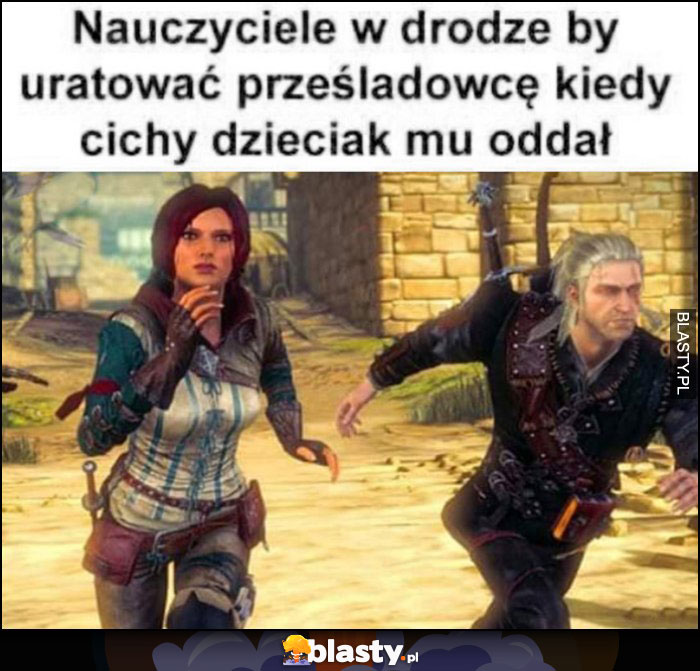 Nauczyciele w drodze by uratować prześladowcę kiedy cichy dzieciak mu oddał Geralt Wiedźmin