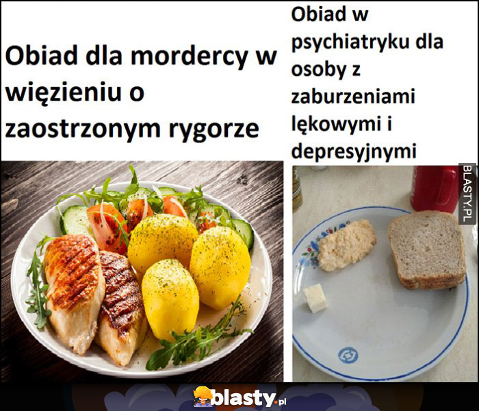 Obiad dla mordercy w więzieniu o zaostrzonym rygorze vs obiad w psychiatryku porówananie