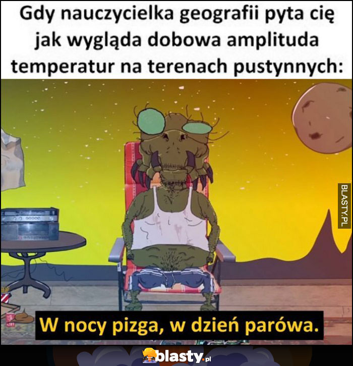 Gdy nauczycielka geografii pyta jak wygląda dobowa amplituda temperatur na terenach pustynnych: w nocy pizga, w dzień parówa