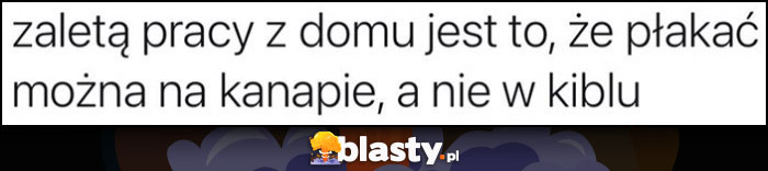 Zaletą pracy z domu jest to, że płakać można na kanapie, a nie w kiblu