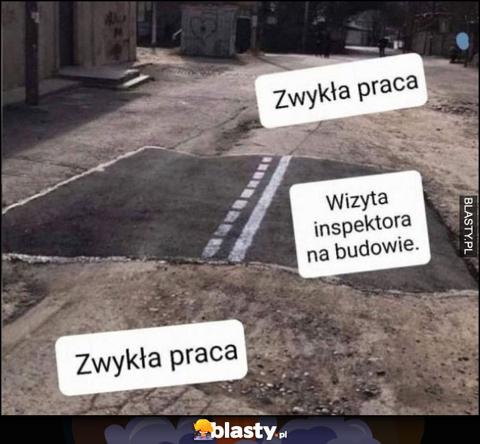 Zwykła praca vs wizyta inspektora na budowie droga ulica