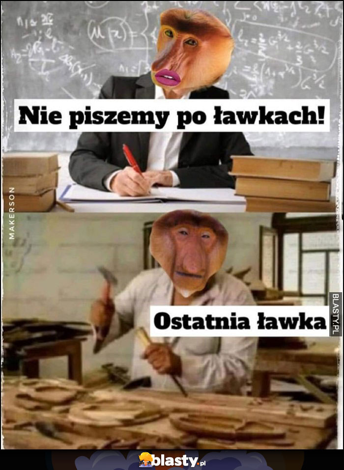 Nauczycielka: nie piszemy po ławkach vs ostatnia ławka ryje dłutem