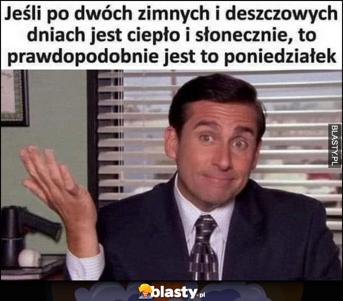 Jeśli po dwóch zimnych i deszczowych dniach jest ciepło i słonecznie, to prawdopodobnie jest poniedziałem Michael Scott The Office