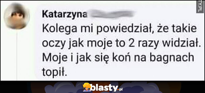 Kolega mi powiedział, że takie oczy jak moje to 2 razy widział: moje i jak się koń na bagnach topił