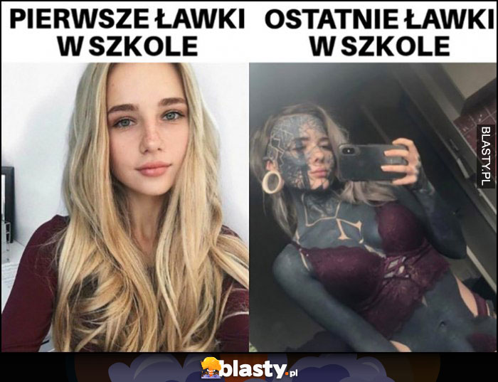 Pierwsze ławki w szkole vs ostatnie ławki w szkole całe wydziarane tatuaże