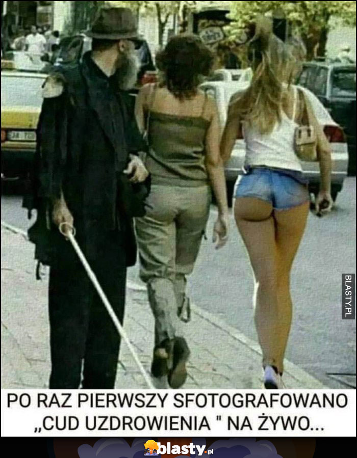 Po raz pierwszy sfotografowano cud uzdrowienia niewidomego na żywo, ogląda się za kobietami laskami