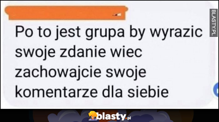 Po to jest grupa by wyrazić swoje zdanie, więc zachowajcie swoje komentarze dla siebie