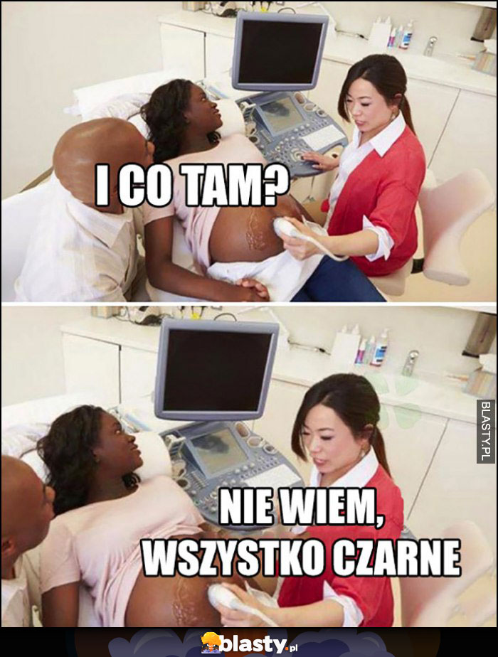 USG dziecka czarna kobieta w ciąży, i co tam? Nie wiem, wszystko czarne