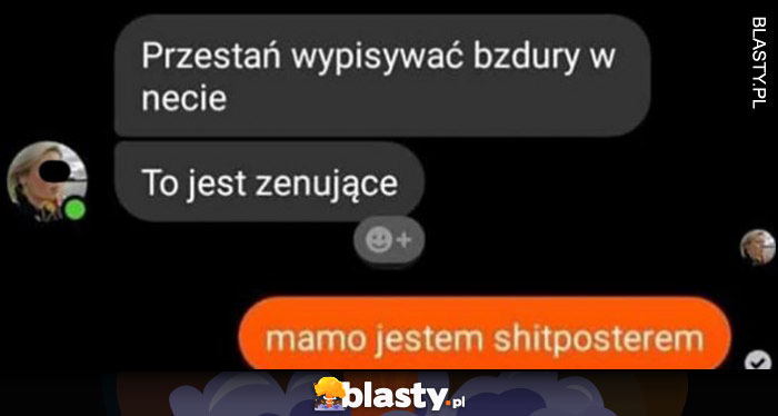 Mama: przestań wypisywać bzdury w internecie, to jest żenujące, ja: mamo jestem shitposterem