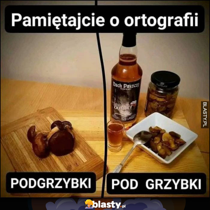 Pamiętajcie o ortografii podgrzybki czyli grzyby, pod grzybki czyli alkohol zapita