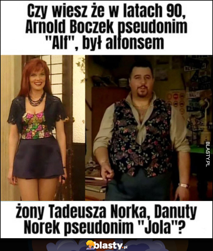 Czy wiesz, że w latach '90 Arnold Boczek pseudonim Alf był alfonsem żony Tadeusza Norka Danuty pseudonim Jola?