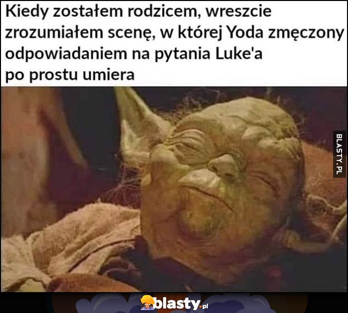 Kiedy zostałem rodzicem wreszcie zrozumiałem scenę, w której Yoda zmęczony odpowiadaniem na pytania Luke'a po prostu umiera