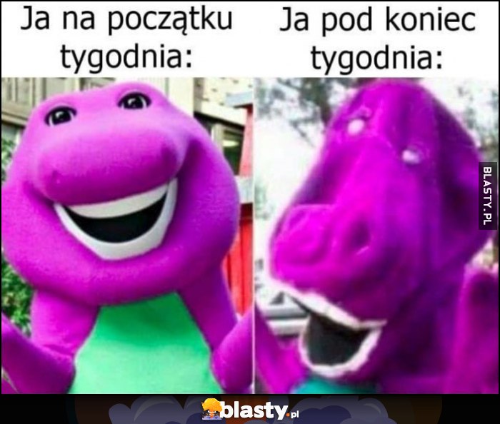 Ja na początku tygodnia vs ja pod koniec tygodnia dinozaur porównanie