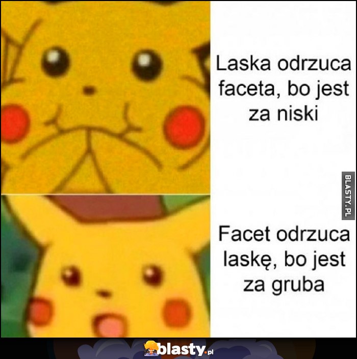 Laska odrzuca faceta bo jest za niski vs facet odrzuca laskę, bo jest za gruba Pokemon Pikachu